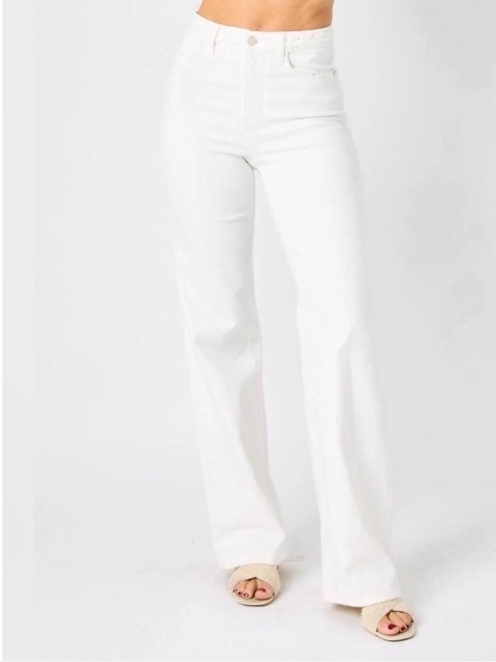 Judy Blue High-Waist Button Fly Wide-Leg White Jeans